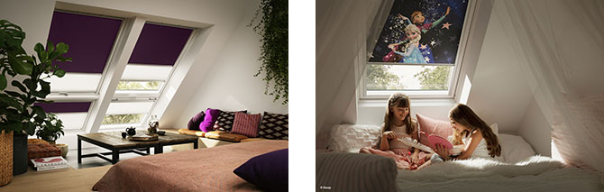 duo blackout blinds (left) and children's blinds (right)