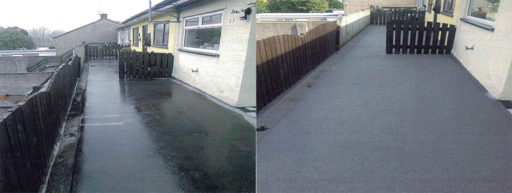 A before & after of Acrypol Quartzdeck on a roof