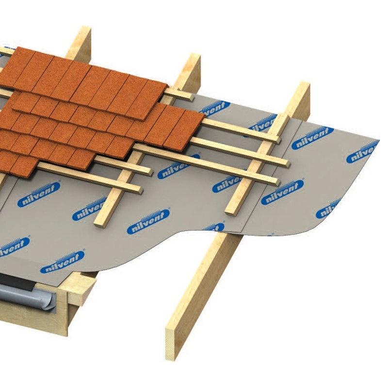 A 3D render diagram of a dissected roof with breathable roof membrane installed.