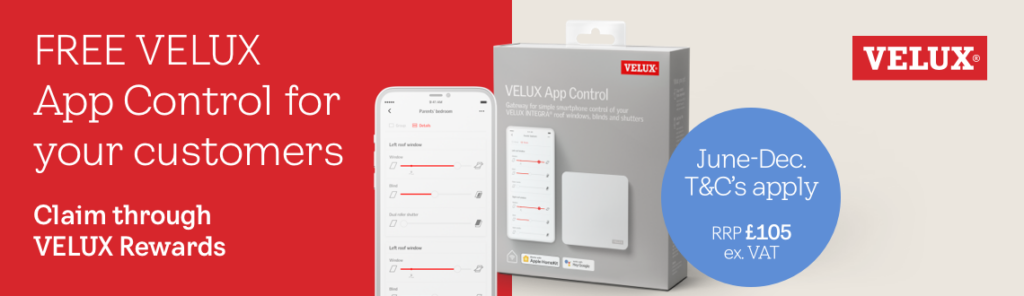 VELUX rewards banner with app control on display