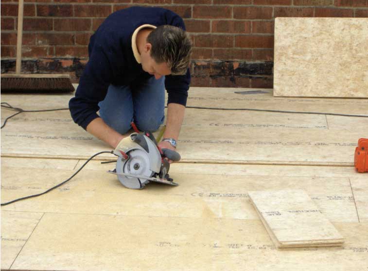 cutting OSB boards for fibreglass roof