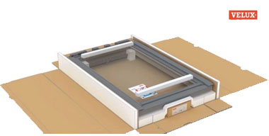 A diagram of a new VELUX window being unboxed