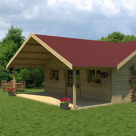 A timber leisure house with fresh roof tiles