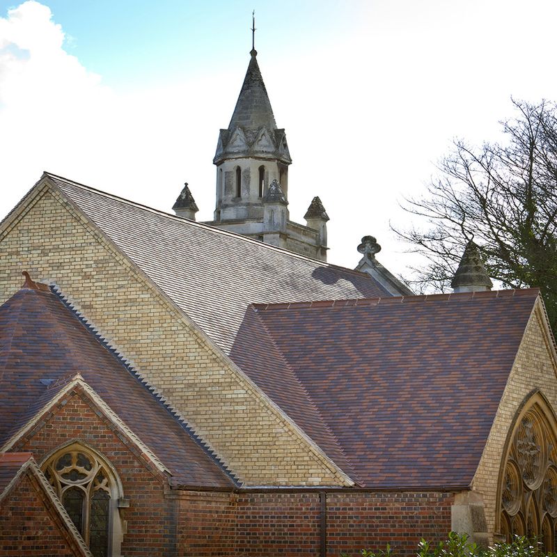 Church roof with Marley Hawkins Clay Plain Tiles