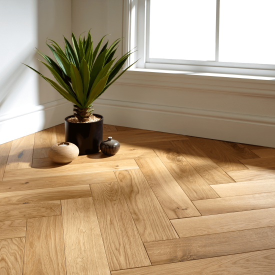 close up of herringbone oak flooring