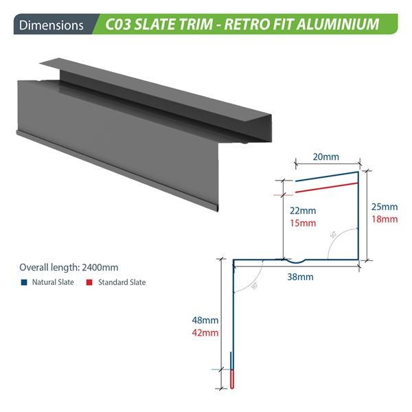 Kytun Aluminium Dry Verge For Natural Slates RetroFit In Black - Pack ...